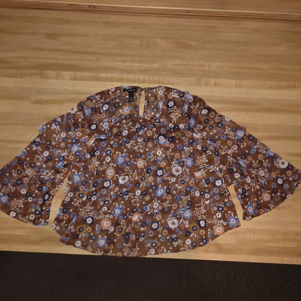 INC International Concepts Floral Blouse Medium #BL8 - Picture 3 of 8
